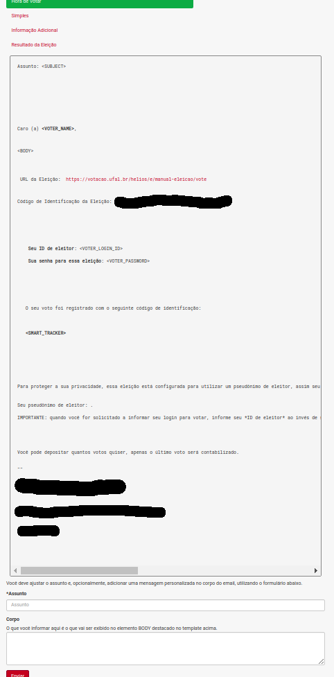 Enviando e-mail para eleitores